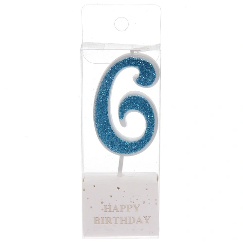 Свеча для торта Цифра Иллюзия 6 95 см, голубой_3
