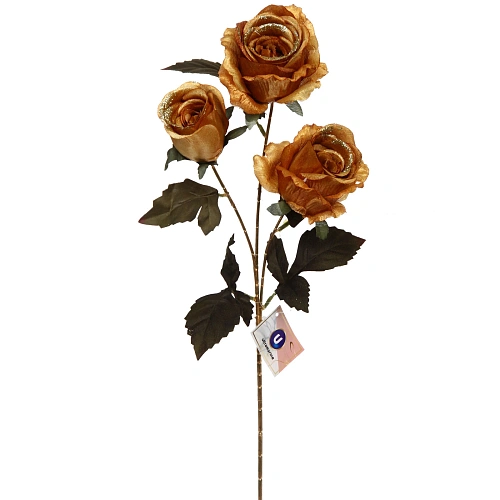 Искусственные цветы FLOWERS GLAMOUR 65см Розы 3 цветка золотые_2