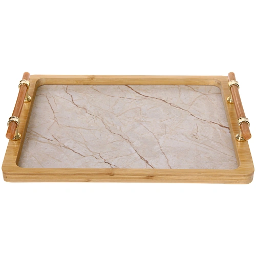 Поднос для завтрака SHEF 34,5255,5см с пластиковыми ручками, светлый мрамор _3