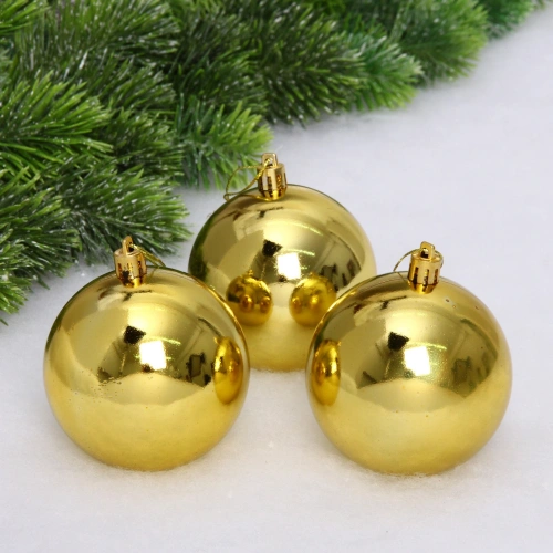 Новогодние шары 8 см (набор 3 шт) "Глянец", золотой
