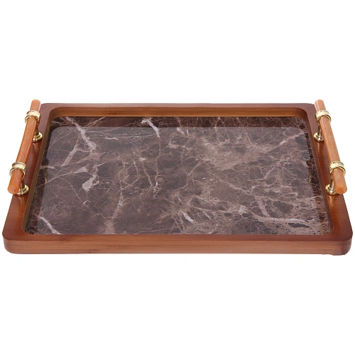 Поднос для завтрака SHEF 34,5255,5см с пластиковыми ручками, темный мрамор _3