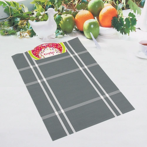 Салфетка на стол 3045см плетеная, Клетка серая_3