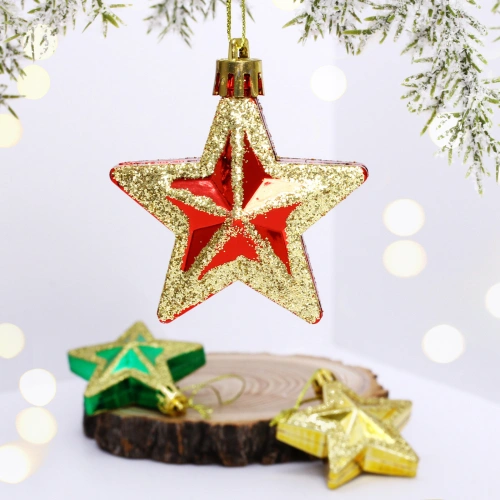 Ёлочные игрушки "Звездочки праздничные" 5см микс цветов (набор 3шт)