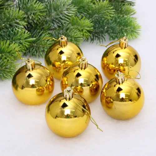 Новогодние шары 6 см (набор 6 шт) "Глянец", Золотой (пакет)