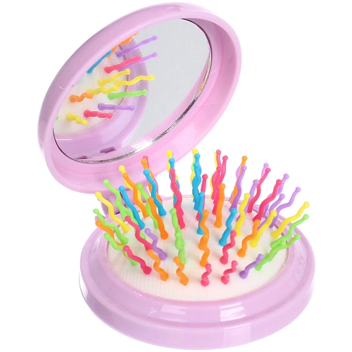 Расчёска массажная складная с зеркалом Новогодний Дед Мороз, цвет микс, d-6см_21