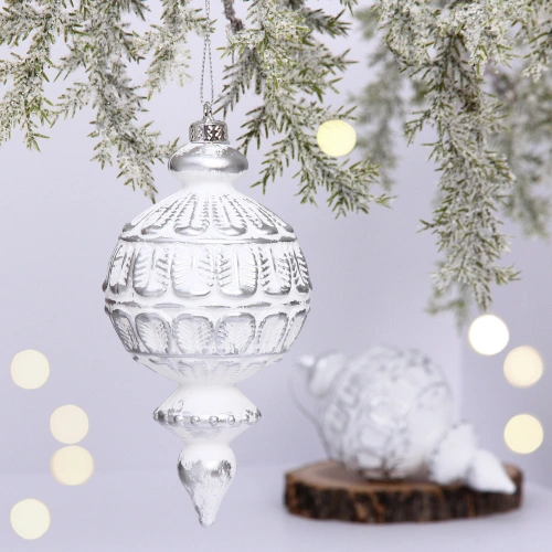 Ёлочные игрушки VERSAILLES "Снежная капля" 16*8 см (набор 2 шт), Белый/серебро