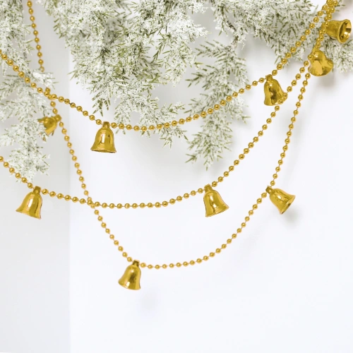 Бусы на ёлку 1,5м "Колокольчики" 2см, Золото