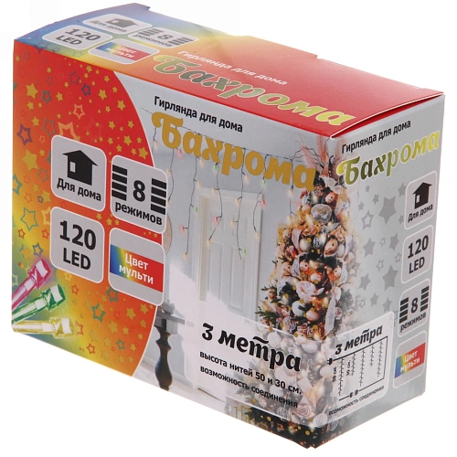 Гирлянда для дома БАХРОМА ш3м в3050см 120 ламп LED, прозрачн провод, 8 реж, IP-20, Мультицвет (возможность соединения)_25
