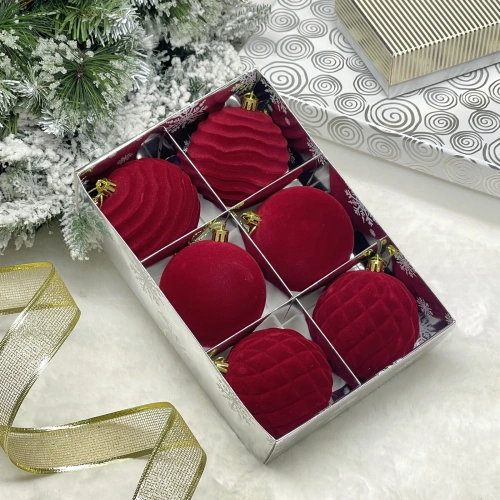 Набор шаров VELOUR "Стильная зима" 8 см (набор 6 шт), Рубин