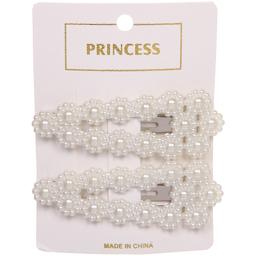 Зажимы для волос 2шт New collection -Жемчужинки, овал, цвет белый, 83см_5