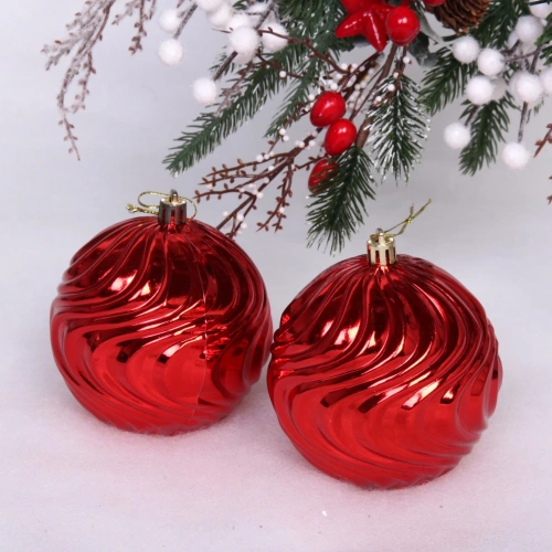 Новогодние шары 10 см (набор 2 шт) "Рельеф", красный