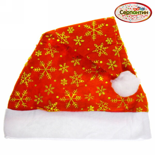 Колпак новогодний "Снежинки" 28*38см, Красный
