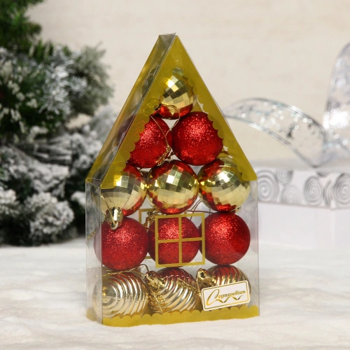 Набор украшений "Бесконечное  очарование" 4 см (набор 12 шт), Красный, золото