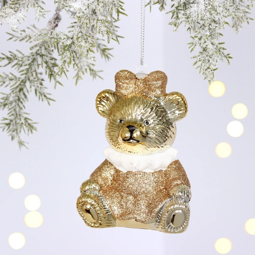 Ёлочная игрушка "Милая медведица"  7,5*6*9,5 см, Шампань