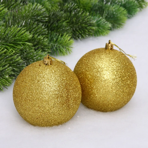 Новогодние шары 10 см (набор 2 шт) "Глиттер", золото