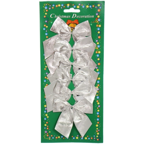 Бант на ёлку "Серебряный шик" 9*7см (набор 6шт)