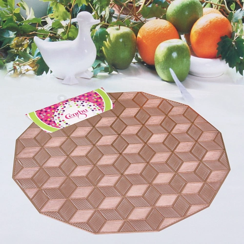 Салфетка плетеная 38см Кубики розовое золото_3