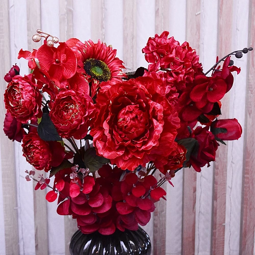 Искусственные цветы "FLOWERS GLAMOUR" 60см Пионы 2 цветка красные