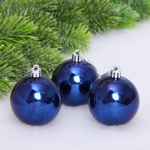 Новогодние шары 6 см (набор 3 шт) "Глянец", сапфир
