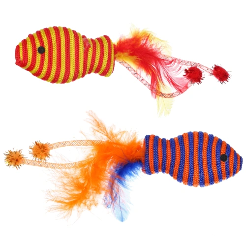 Игрушка - рыбка для кошек "ИГРУЛИК", с перышками, цвет синий и желтый, 18,5*4,5см