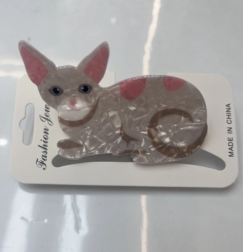 Заколка-краб для волос "#ХВОСТИКИ-КОСИЧКИ", кошечка Луна, цвет серый, 8,5*6см 