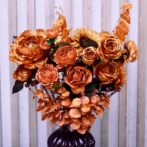 Искусственные цветы "FLOWERS GLAMOUR" 65см Розы 3 цветка золотые