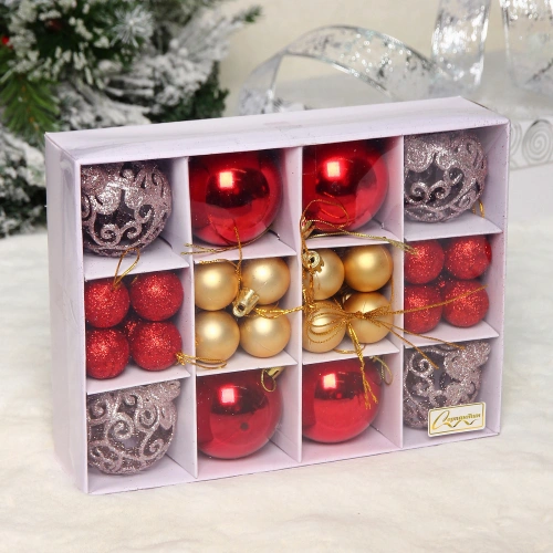 Набор украшений "Образ праздника" 6 см + 4 см, Золото, розовое золото, красный