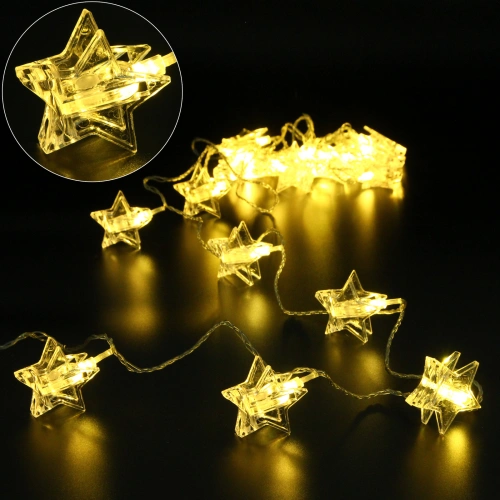Гирлянда для дома   4,0 м 20 ламп LED с насадками ЗВЕЗДА Прищепка, прозрач.провод, Теплый белый