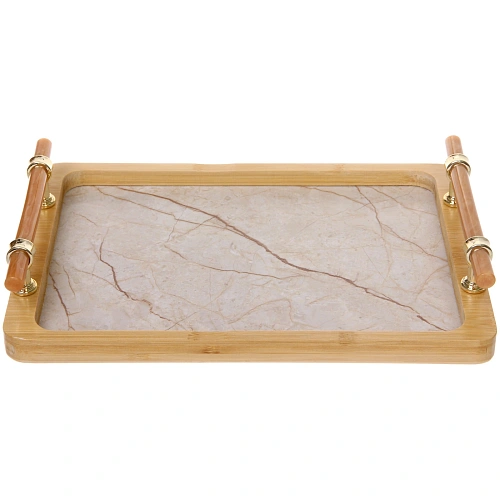 Поднос для завтрака SHEF 30205см с пластиковыми ручками, светлый мрамор _3