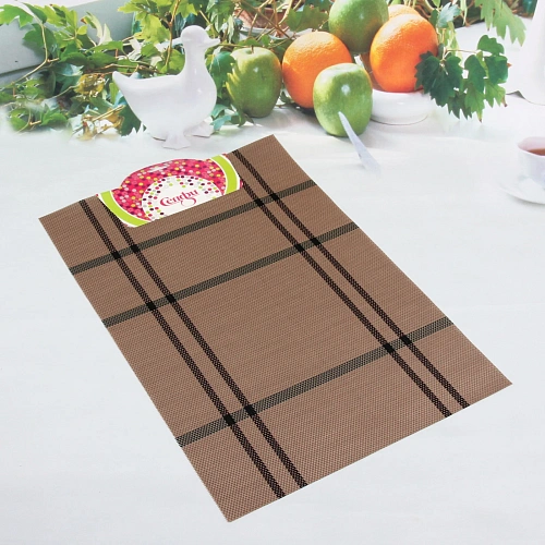 Салфетка на стол 3045см плетеная, Клетка шоколадная_3