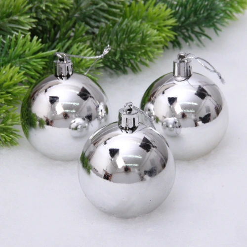 Новогодние шары 6 см (набор 3 шт) "Глянец", серебро