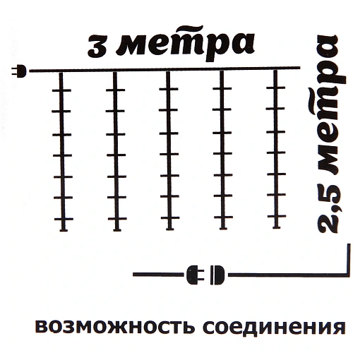 Гирлянда для дома ЗАНАВЕС 3м2,5м 240 ламп LED, прозрпровод, 8 реж, IP-20 Белый_8