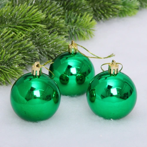 Новогодние шары 6 см (набор 3 шт) "Глянец", зеленый