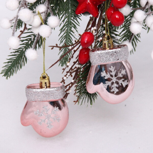 Ёлочные игрушки "Волшебные варежки" 6 см (набор 2 шт), Розовое золото