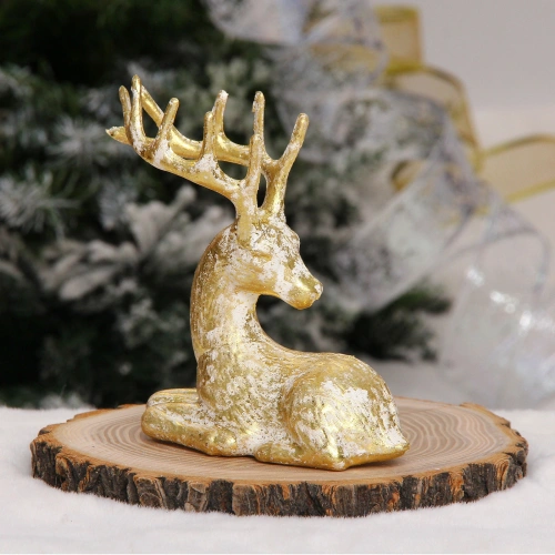 Фигурка новогодняя "Милый олень" 8.5*3.5*10 см, Золото/белый